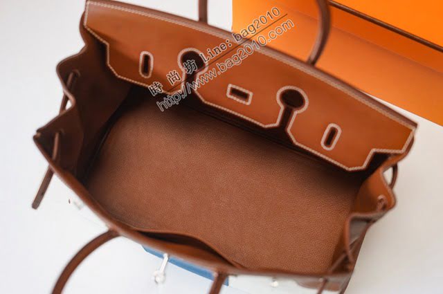Hermes女包 愛馬仕經典款birkin女包 拼皮撞色帆布鉑金 Hermes鉑金手提女包  am2068